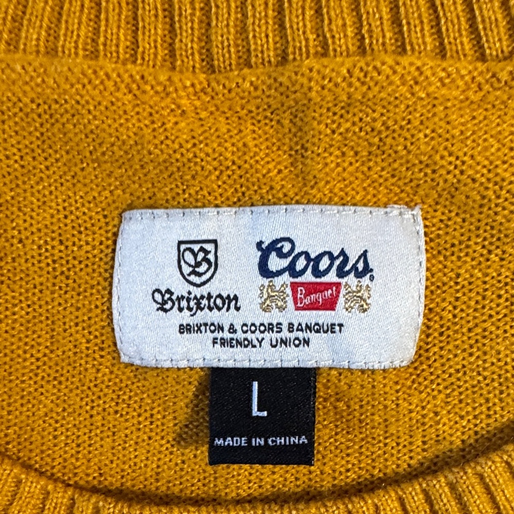 Brixton Mustard Yellow Crewneck Sweater with Navy Logo - Picture 3 of 3